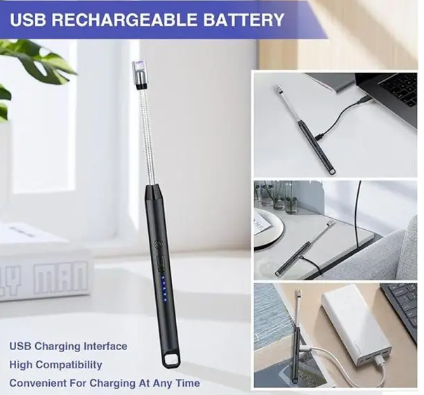 Kitchen Electric USB Windproof Lighter – Rechargeable Flameless Arc Lighter for Gas Stove, Candle & BBQ Use